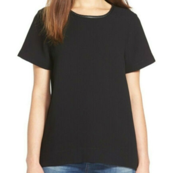 Madewell Tops - Madewell Leather Trim Tailored Tee Black Blouse